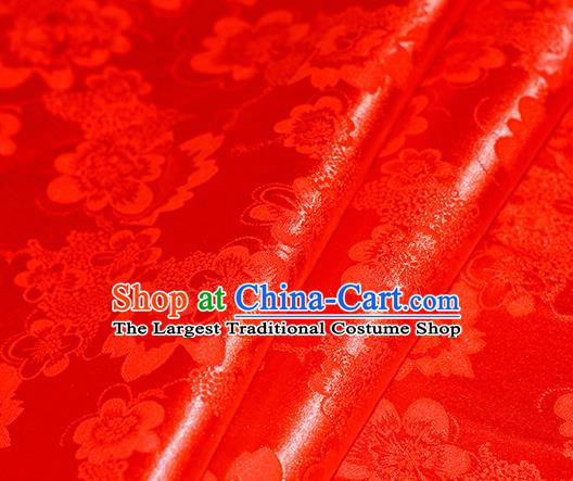 Chinese Traditional Hanfu Royal Peony Pattern Red Brocade Material Cheongsam Classical Fabric Satin Silk Fabric