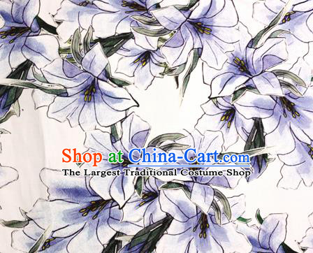 Chinese Traditional Fabric Classical Lily Flowers Pattern Design Brocade Cheongsam Satin Material Silk Fabric