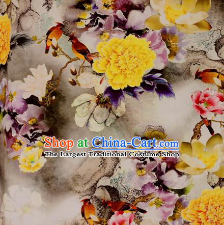 Chinese Traditional Fabric Classical Yellow Peony Pattern Design Brocade Cheongsam Satin Material Silk Fabric