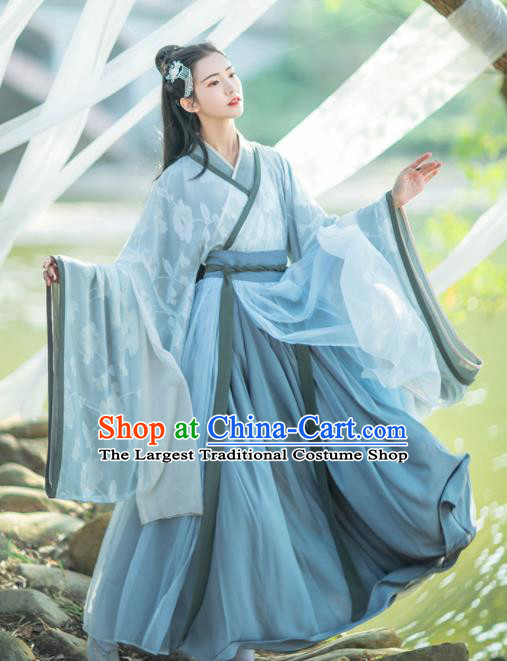 Chinese Traditional Jin Dynasty Imperial Consort Embroidered Hanfu Dress Ancient Peri Historical Costume for Women