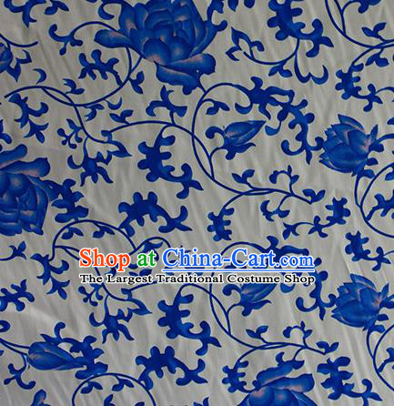 Chinese Traditional Fabric Cheongsam Printing Lotus Pattern White Brocade Material Hanfu Classical Satin Silk Fabric