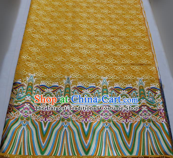 Asian Chinese Traditional Tang Suit Royal Waves Pattern Golden Brocade Satin Fabric Material Classical Silk Fabric