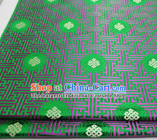 Asian Chinese Traditional Tang Suit Royal Lucky Knot Pattern Green Brocade Satin Fabric Material Classical Silk Fabric