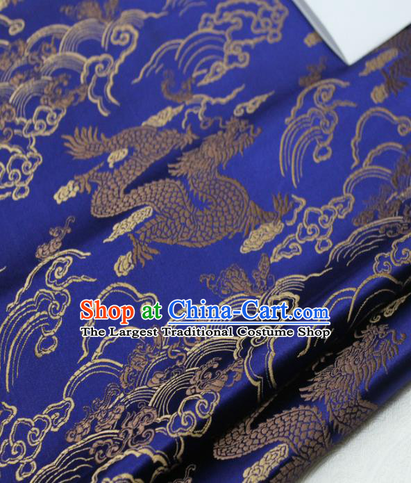 Asian Chinese Traditional Tang Suit Royal Cloud Dragon Pattern Royalblue Brocade Satin Fabric Material Classical Silk Fabric