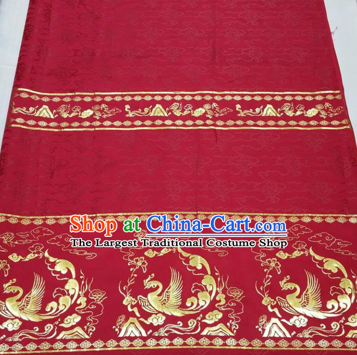 Chinese Traditional Fabric Royal Phoenix Pattern Red Brocade Material Hanfu Classical Satin Silk Fabric