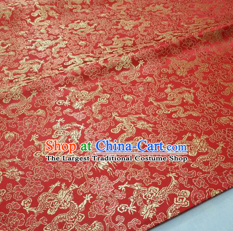 Chinese Traditional Fabric Royal Dragons Peony Pattern Red Brocade Material Hanfu Classical Satin Silk Fabric