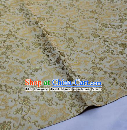 Chinese Traditional Fabric Royal Dragons Peony Pattern Golden Brocade Material Hanfu Classical Satin Silk Fabric