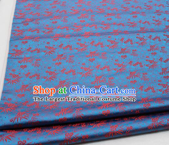 Asian Chinese Traditional Tang Suit Royal Plum Blossom Bamboo Pattern Blue Brocade Satin Fabric Material Classical Silk Fabric