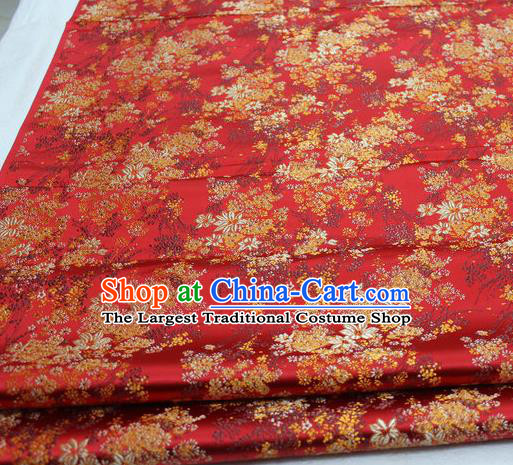 Asian Chinese Traditional Tang Suit Royal Cherry Blossom Pattern Red Brocade Satin Fabric Material Classical Silk Fabric