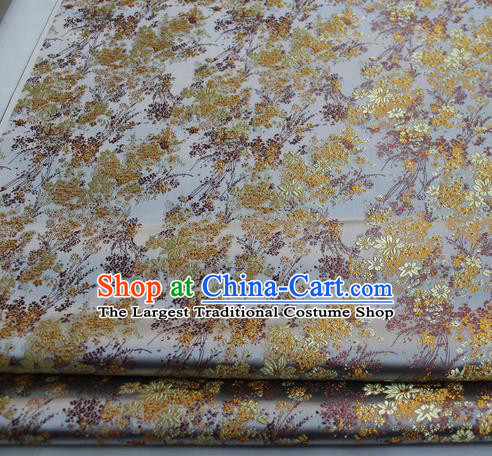 Asian Chinese Traditional Tang Suit Royal Cherry Blossom Pattern Light Grey Brocade Satin Fabric Material Classical Silk Fabric