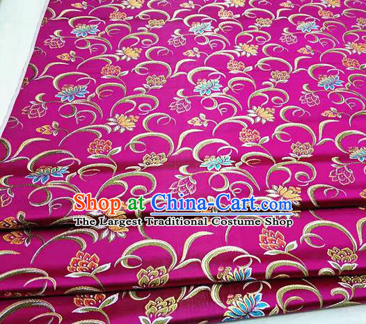 Asian Chinese Traditional Classical Twine Lotus Pattern Rosy Brocade Tang Suit Satin Fabric Material Classical Silk Fabric