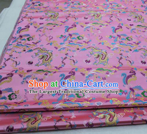 Asian Chinese Traditional Classical Dragon Phoenix Pattern Pink Brocade Tang Suit Satin Fabric Material Classical Silk Fabric