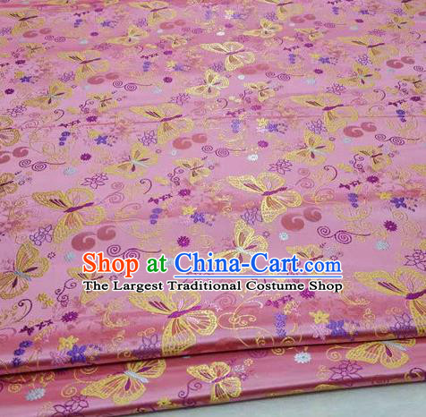 Asian Chinese Traditional Classical Butterfly Pattern Pink Brocade Tang Suit Satin Fabric Material Classical Silk Fabric