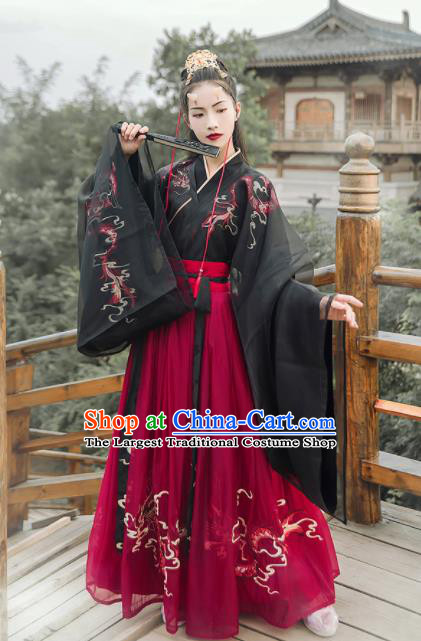 Chinese Ancient Female Swordsman Hanfu Dress Traditional Han Dynasty Court Lady Embroidered Historical Costume for Women