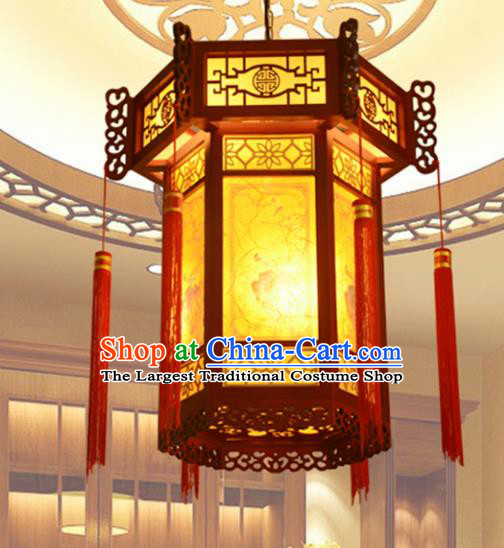 Chinese Traditional Handmade Sheepskin Palace Lantern Classical Wood Carving Hanging Lanterns Ceiling Lamp