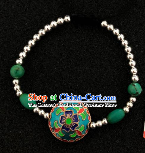 Traditional Chinese Mongol Nationality Cloisonne Bracelet Accessories Mongolian Ethnic Sliver Bangle for Women