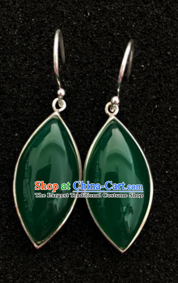 Traditional Chinese Mongol Nationality Ear Accessories Mongolian Ethnic Green Agate Earrings for Women