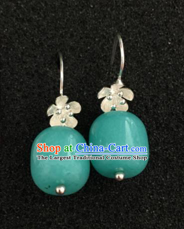 Traditional Chinese Mongol Nationality Green Stone Ear Accessories Mongolian Ethnic Earrings for Women