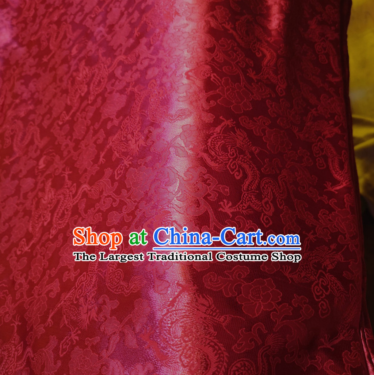 Wine Red 100% Pure Silk Dragon Phoenix Pattern Fabric Chinese Royal Silk Fabrics