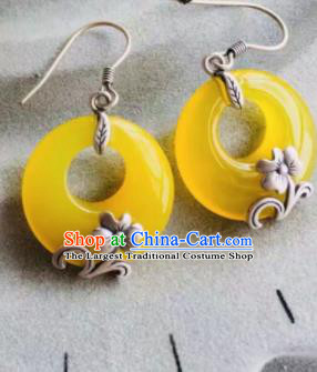 Chinese Traditional Mongol Nationality Yellow Earrings Mongolian Ethnic Ear Accessories for Women