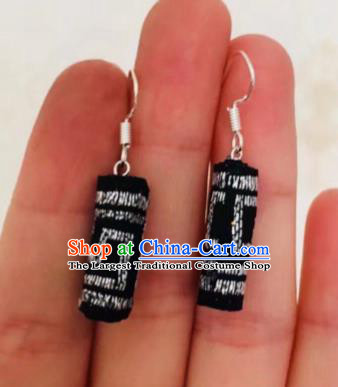 Chinese Traditional Ethnic Mongol Nationality Embroidered Black Earrings Mongolian Ear Accessories for Women