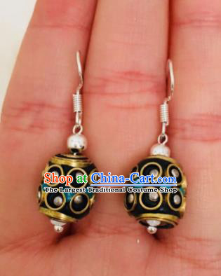 Chinese Traditional Ethnic Black Bead Earrings Mongol Nationality Ear Accessories for Women