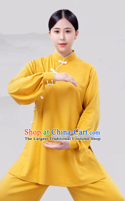 Traditional Chinese Martial Arts Competition Yellow Costume Tai Ji Kung Fu Training Clothing for Women