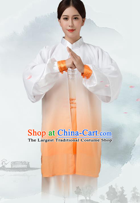 Traditional Chinese Martial Arts Orange Silk Costume Tai Ji Kung Fu Competition Clothing for Women