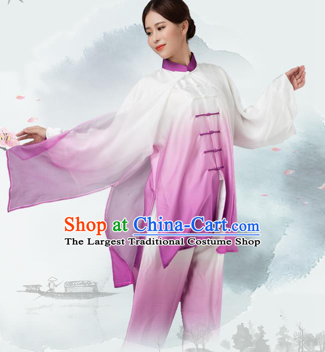 Traditional Chinese Martial Arts Purple Silk Costume Tai Ji Kung Fu Competition Clothing for Women