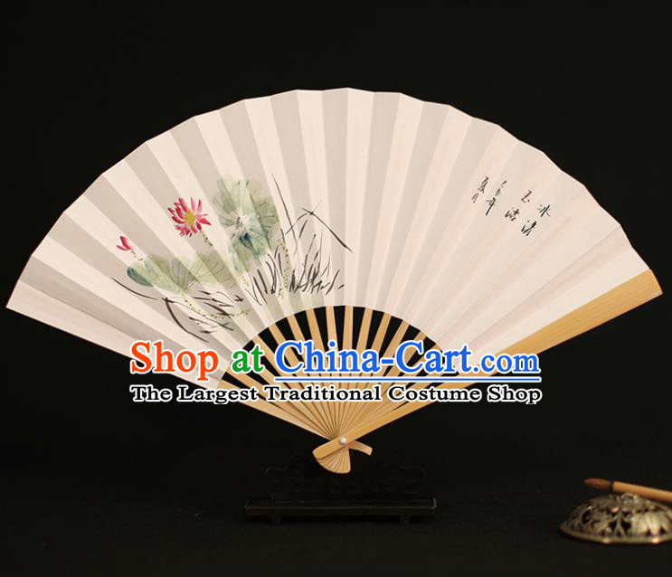 Chinese Traditional Ink Painting Lotus Paper Folding Fans Classical Accordion Handmade Fans for Women