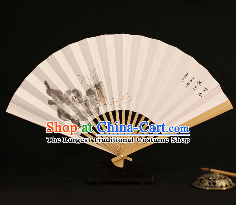 Chinese Traditional Ink Painting Orchid Paper Folding Fans Classical Accordion Handmade Fans for Women