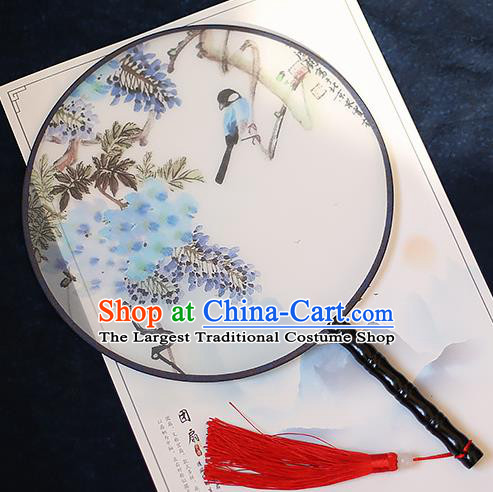 Chinese Traditional Printing Wisteria Silk Round Fans Handmade Classical Palace Fans for Women