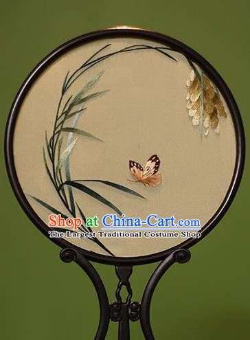 Chinese Traditional Handmade Embroidered Orchid Butterfly Silk Round Fans Classical Palace Fans for Women