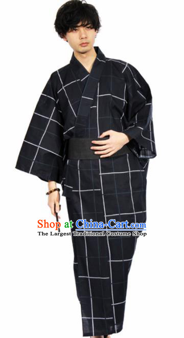 Japanese Traditional Handmade Black Kimono Asian Japan Yukata Costume for Men