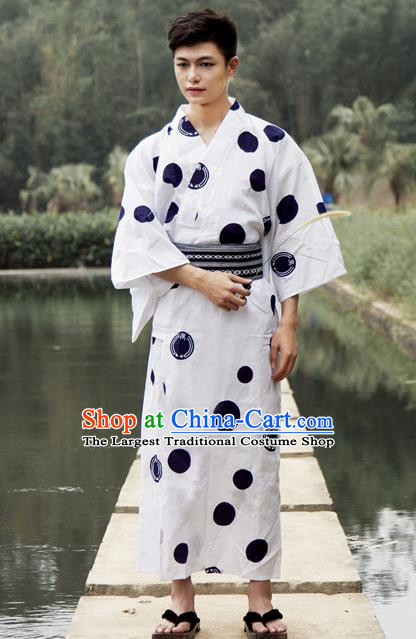 Japanese Traditional Handmade White Kimono Asian Japan Yukata Costume for Men