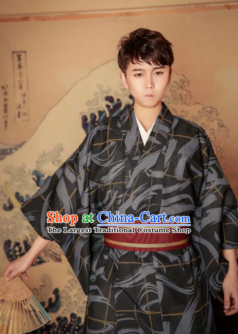 Japanese Traditional Samurai Black Kimono Robe Asian Japan Handmade Warrior Yukata Costume for Men