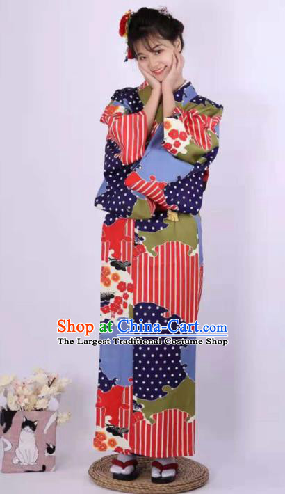 Japanese Traditional Handmade Printing Kimono Dress Asian Japan Geisha Yukata Costume for Women