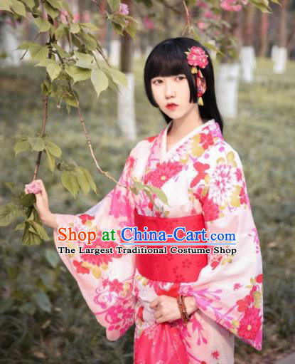 Japanese Traditional Handmade Printing Furisode Kimono Dress Asian Japan Geisha Yukata Costume for Women