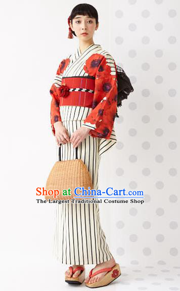 Japanese Traditional Handmade Printing Flowers Kimono Dress Asian Japan Geisha Yukata Costume for Women