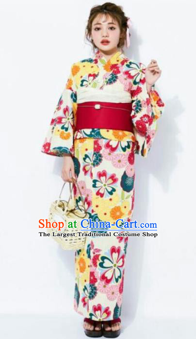 Japanese Traditional Handmade Printing Sakura Kimono Dress Asian Japan Geisha Yukata Costume for Women