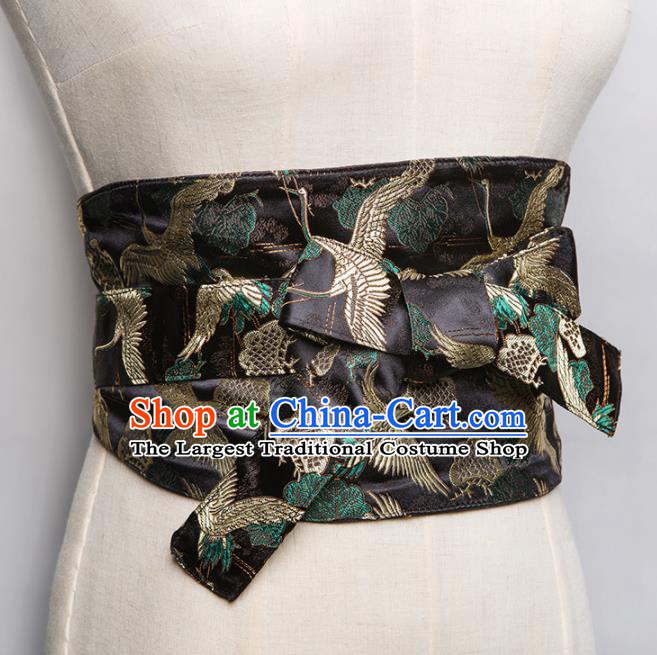 Japanese Traditional Handmade Kimono Belts Asian Japan Geisha Yukata Black Brocade Waistband for Women