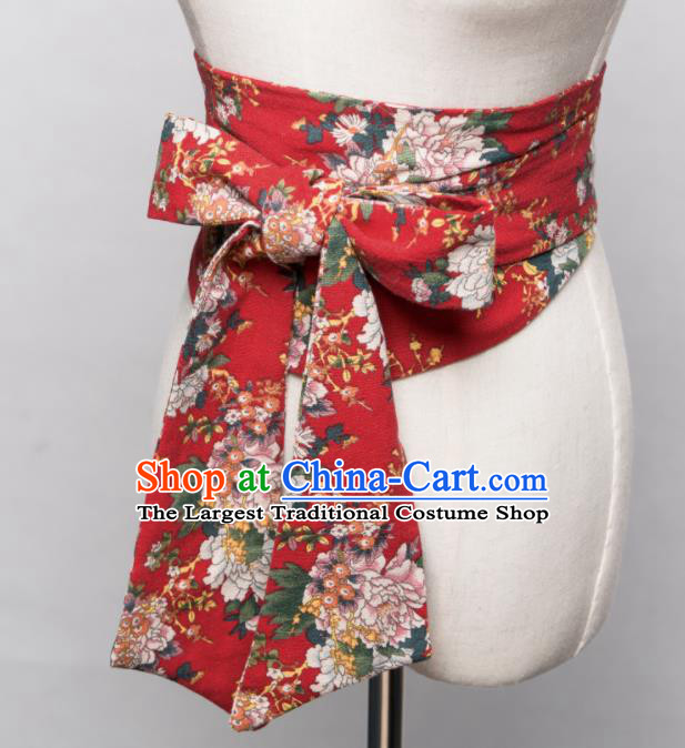 Japanese Traditional Handmade Kimono Belts Asian Japan Geisha Yukata Red Brocade Waistband for Women