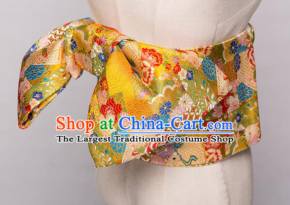 Japanese Traditional Handmade Kimono Belts Asian Japan Geisha Yukata Golden Brocade Waistband for Women