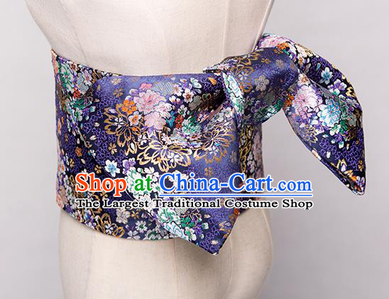 Japanese Traditional Handmade Kimono Embroidered Belts Asian Japan Geisha Yukata Royalblue Brocade Waistband for Women