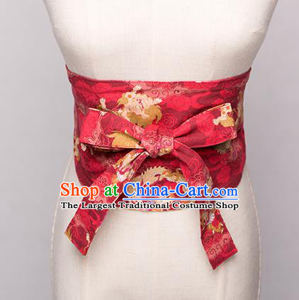 Japanese Traditional Kimono Printing Red Belts Asian Handmade Japan Geisha Yukata Waistband for Women