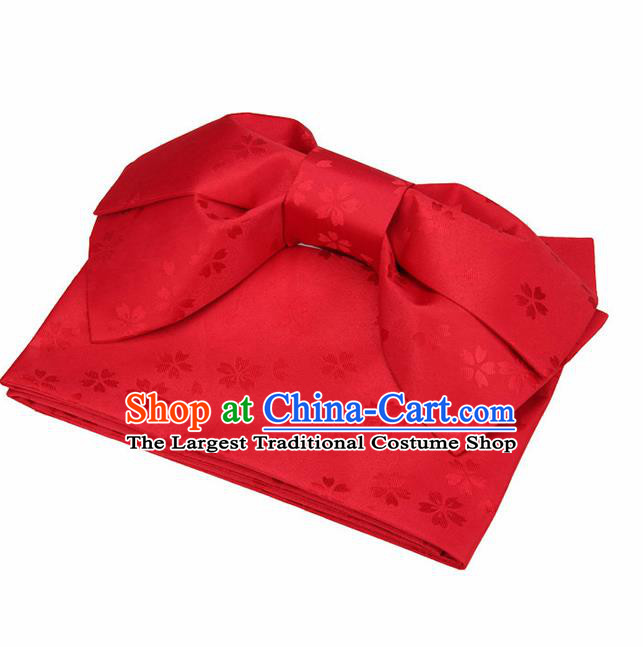 Japanese Traditional Kimono Red Brocade Bowknot Belts Asian Handmade Japan Geisha Yukata Waistband for Women