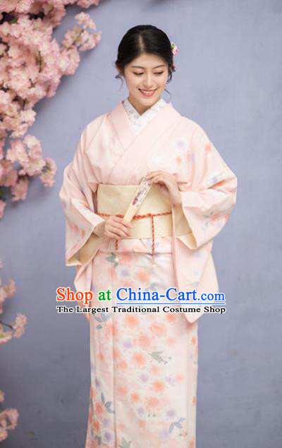 Japanese Traditional Costume Pink Furisode Kimono Dress Asian Japan Yukata for Women