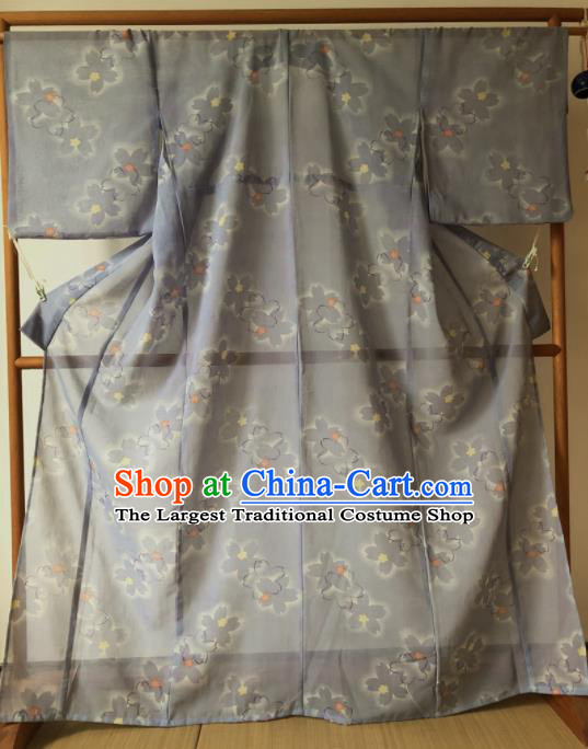 Japanese Traditional Costume Geisha Grey Veil Furisode Kimono Asian Japan Yukata Dress for Women