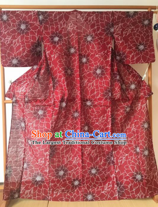 Japanese Traditional Costume Geisha Red Veil Furisode Kimono Asian Japan Yukata Dress for Women