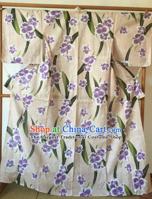 Japanese Traditional Costume Geisha Printing Flowers Furisode Kimono Asian Japan Yukata Dress for Women